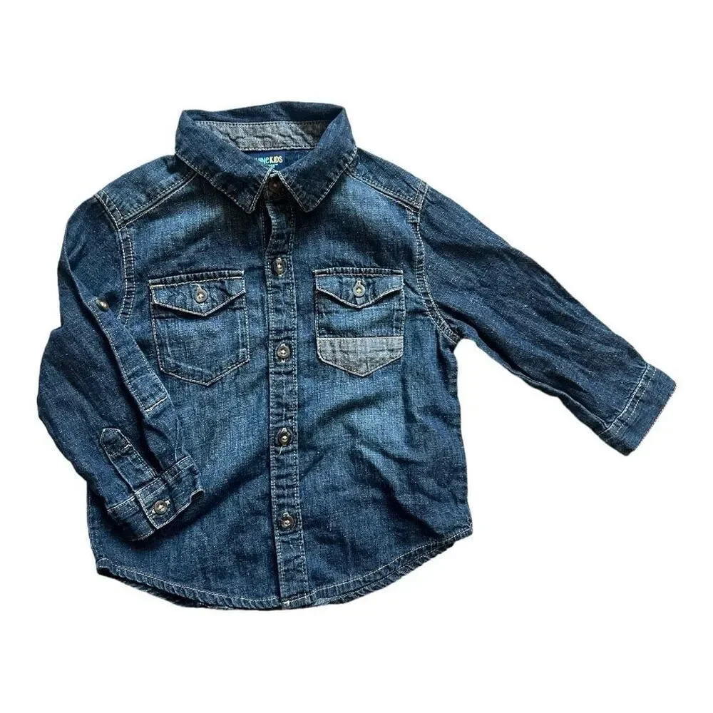 Toddler Boys Genuine Kids Patchwork Denim Jean Button Down Shirt - Sz 4T